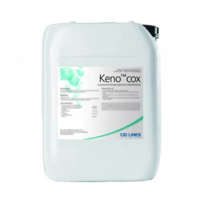 Ontsmettingsmiddel Kenocox ter bestrijding van bacteriën, gisten en virussen. Ter bestrijding van cyrptosporidiose en giardia.