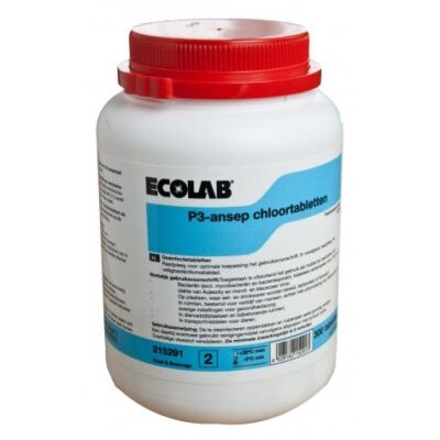 Ecolab P3-ansep chloortabletten op basis van actief chloor. Ideaal voor een effectieve desinfectie van materialen, appraturen, machines, melksystemen.