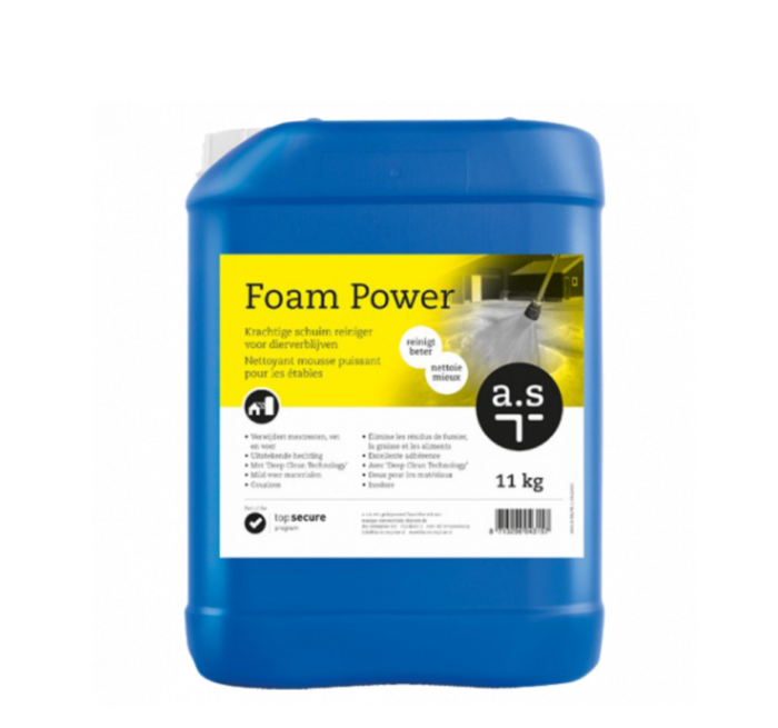 Gebruik a.s. Foam Power schuimreiniger voor het krachtig reinigen van kalverstallen en eenlingboxen. De Foam Power is een krachtige, geurloze en alkalische schuimreiniger.