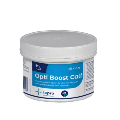 De Topro Opti Boost Bolus is een aanvullend diervoeder voor pasgeboren kalveren. Voorziet kalf van dextrose, gist, koolzaadolie en calciumstearaat.