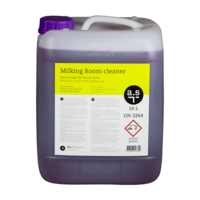 a.s Milking room cleaner is ideaal voor het reinigen en ontvetten. Het verwijdert kalkaanslag, melkveten, urineresten en roestaanslag.