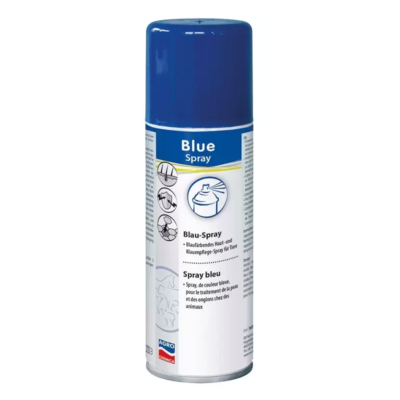 Bluespray van Agrochemica, beschermt en verzorgt. Voor wondverzorging, navelspray bij pasgeboren dieren en algemene desinfectie. Vertrouw op Bluepray!
