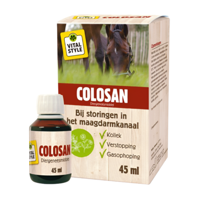 Colosan werkt bij storingen in het maagdarmkanaal zoals koliek, verstoppingen en trommelzucht, tympanie en bij gasophoping in de darmen.